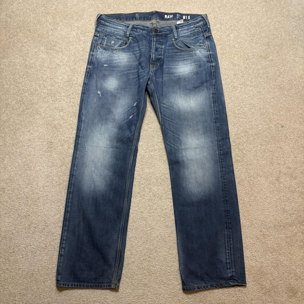 G-Star RAW Jeans Mens 38x34 New Radar Low Loose Blue Faded Distressed Denim